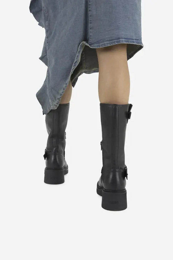 Daffey Black Biker Boots