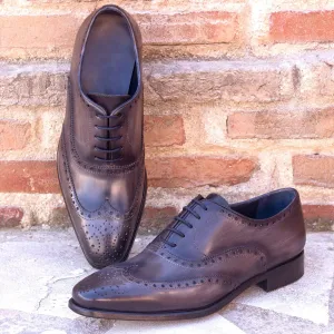 DapperFam Aeron in Grey Men's Hand-Painted Patina Full Brogue