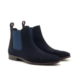 DapperFam Monza in Navy / Burgundy Men's Lux Suede Chelsea Boot