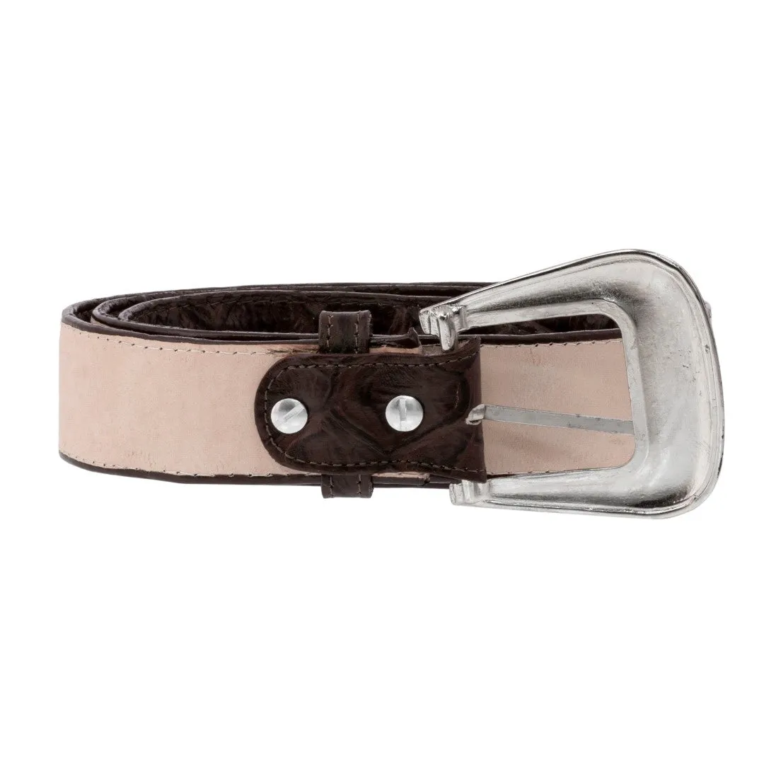 Dark Brown Western Cowboy Belt Pirarucu Fish Leather - Silver Buckle