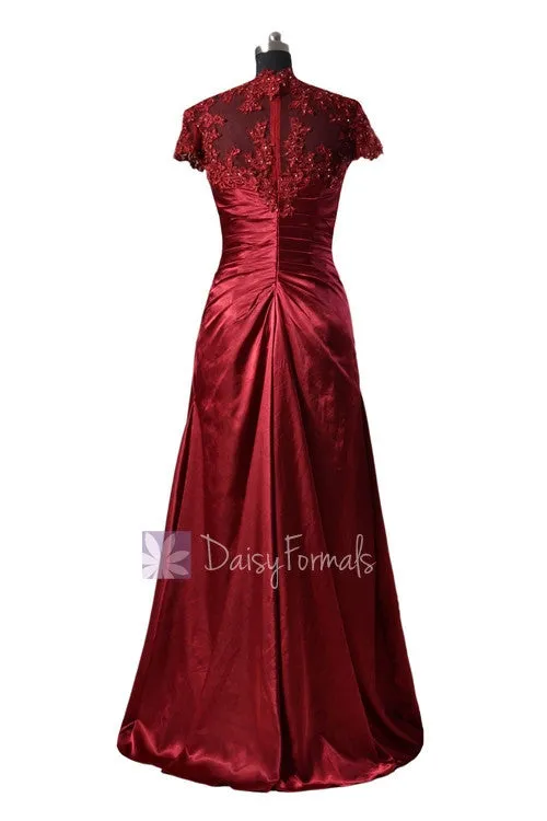 Delicate Long Sweetheart Charmeuse Prom Dress Beaded Dark Scarlet Evening Dress(PR3504)