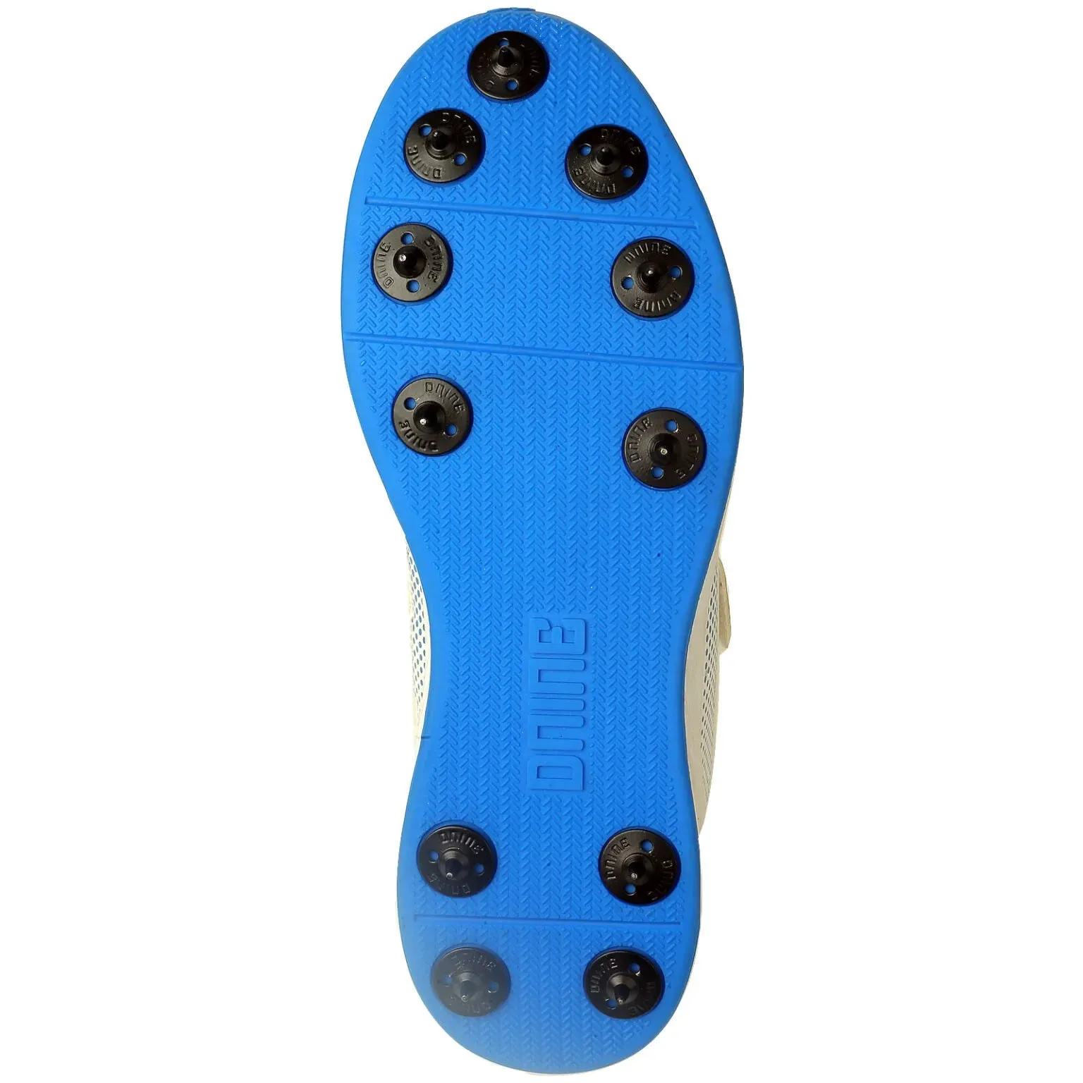 DNINE Polyurethane (PU) Force Blue/White Cricket Metal Spike Shoes