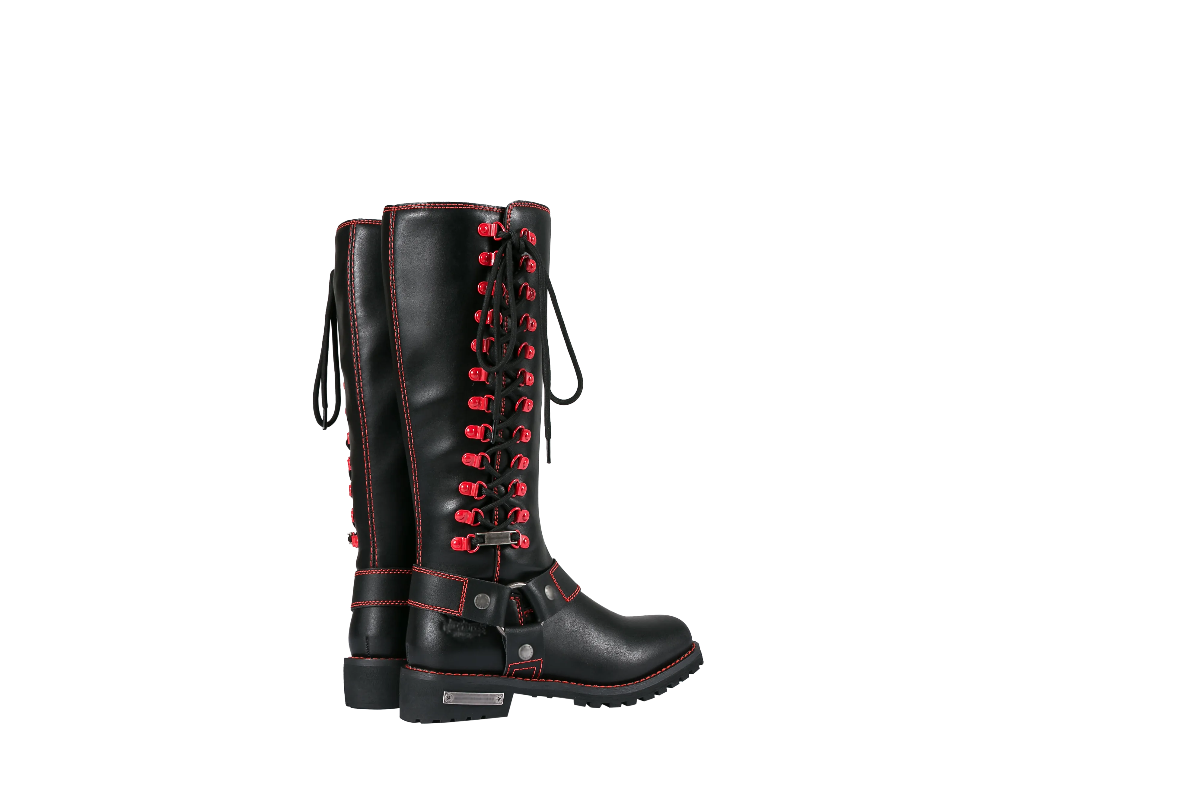 Dream Apparel® Women Biker Long Boots with Red Laces