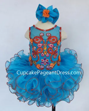 Elegant Beaded Bodice Toddler/Infant/Baby Girl Pageant Dress With Hair Bow