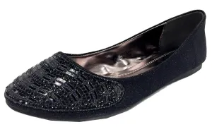 Elegant Footwear Women's Rhinestone Studded Slip On Ballet Flat