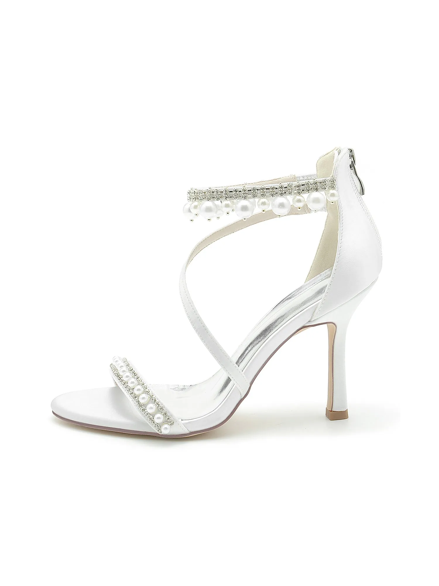 Elegant Single Strap Pearl Beaded Wedding Shoes