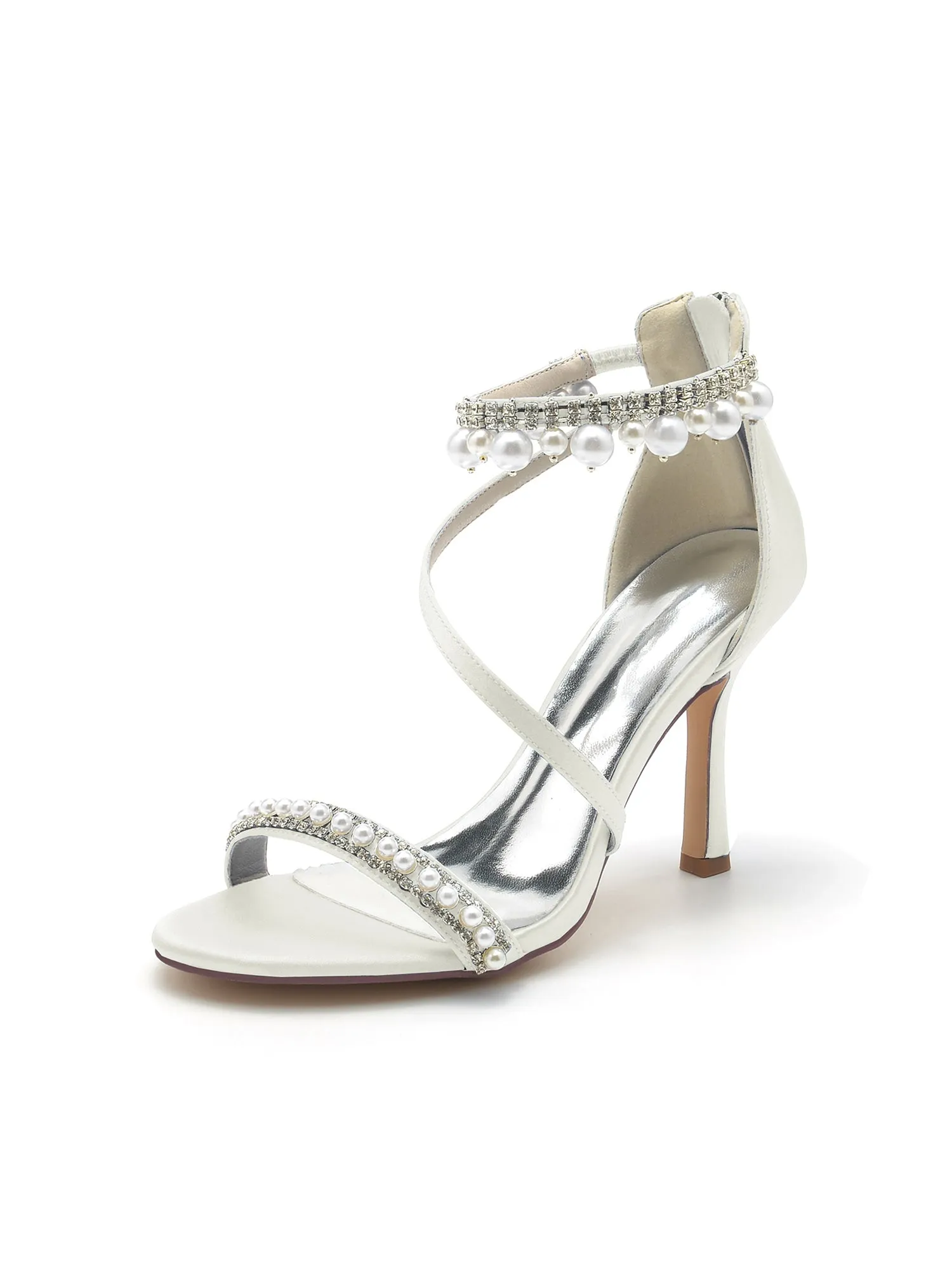 Elegant Single Strap Pearl Beaded Wedding Shoes