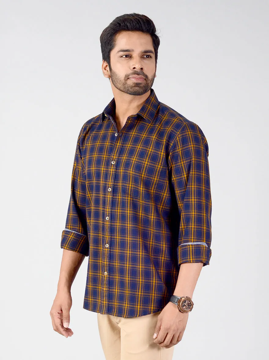 Estate Blue & Orange Checked Smart Fit Casual Shirt | Greenfibre