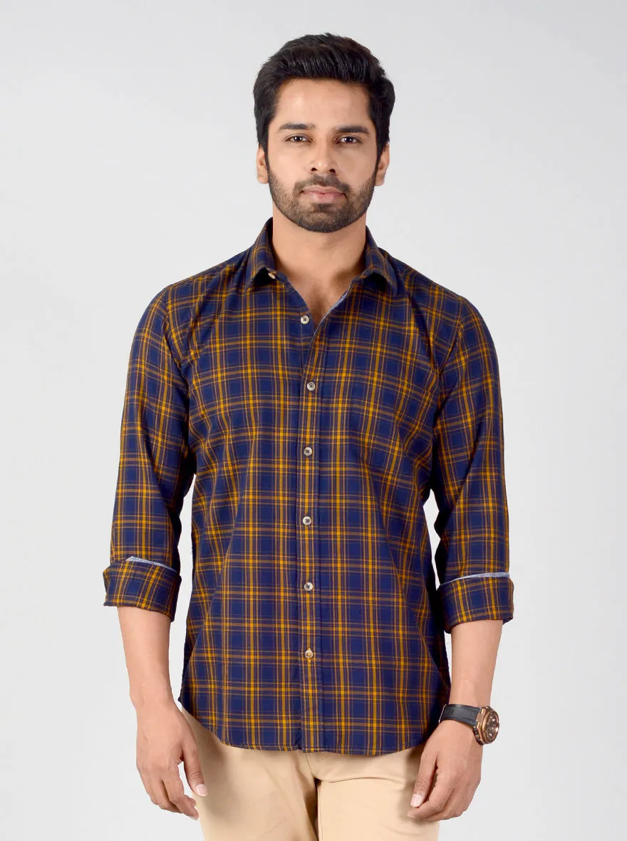 Estate Blue & Orange Checked Smart Fit Casual Shirt | Greenfibre