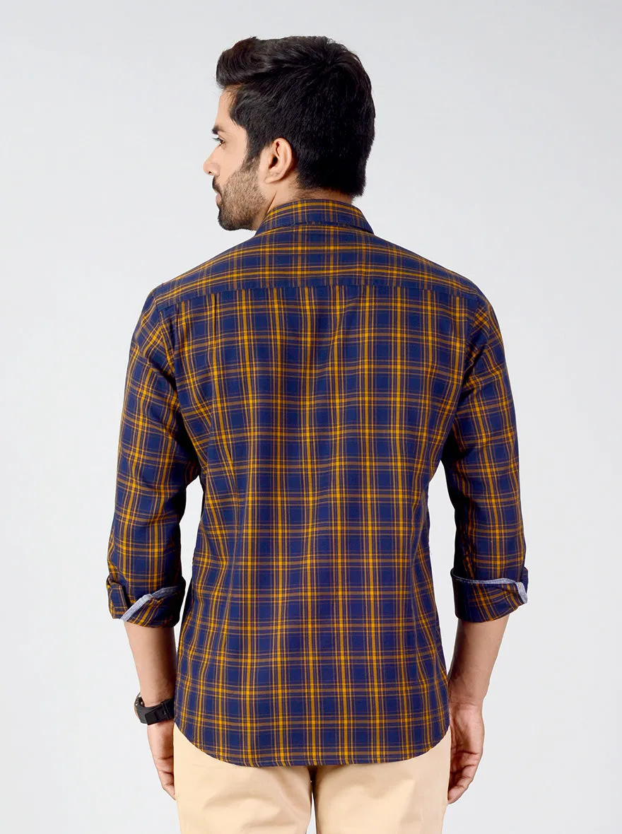 Estate Blue & Orange Checked Smart Fit Casual Shirt | Greenfibre