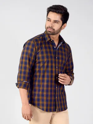 Estate Blue & Orange Checked Smart Fit Casual Shirt | Greenfibre