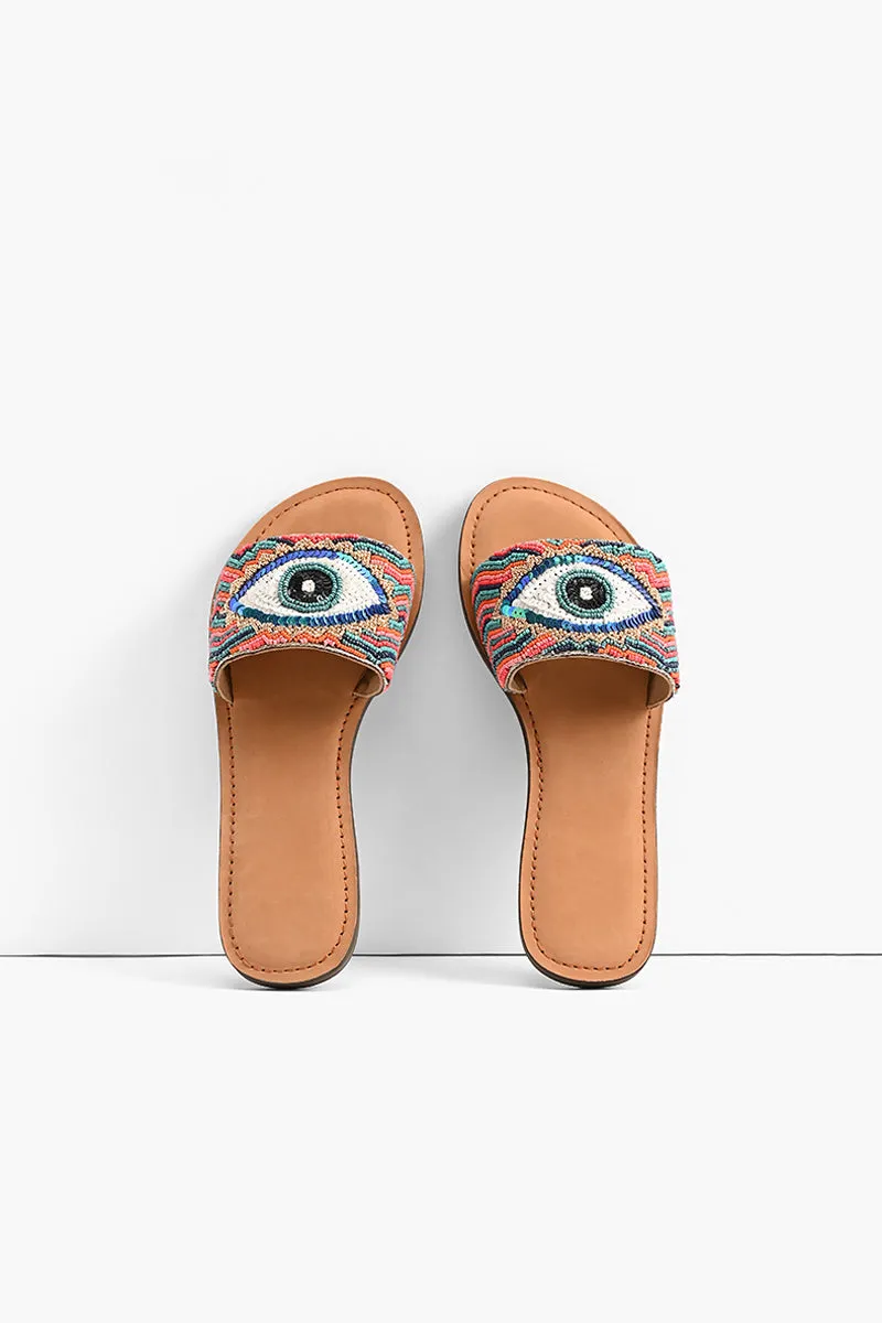 Evil Eye Good Luck Hand Beaded Slide Sandals