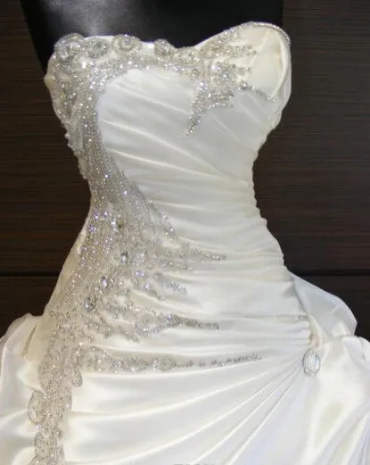 Extravagant Crystal Beaded Ruffles Sweetheart Ball Gown Princess Wedding Dresses