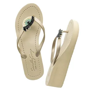 Eyes - Rhinestone Embellished Mid Wedge Flip Flops