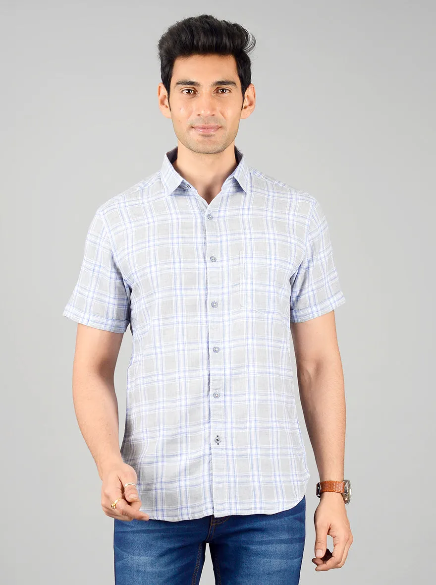 Flint Grey Checked Slim Fit Casual Shirt | Greenfibre