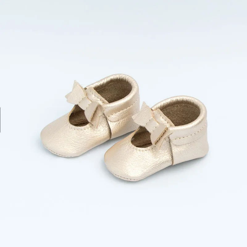 Freshly Picked Platinum Ballet Flat Bow Soft Sole Moccasins