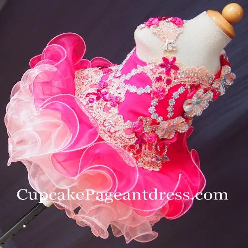 Glitz Beaded and Lace Bodice Baby Miss Pageant Dress Custom