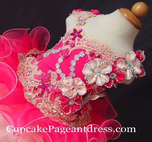 Glitz Beaded and Lace Bodice Baby Miss Pageant Dress Custom