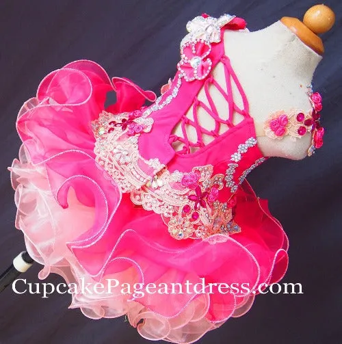 Glitz Beaded and Lace Bodice Baby Miss Pageant Dress Custom