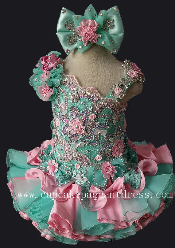 Glitz Beaded and Lace Bodice Little Princess Nations Glitz Cupcake Pageant Dress