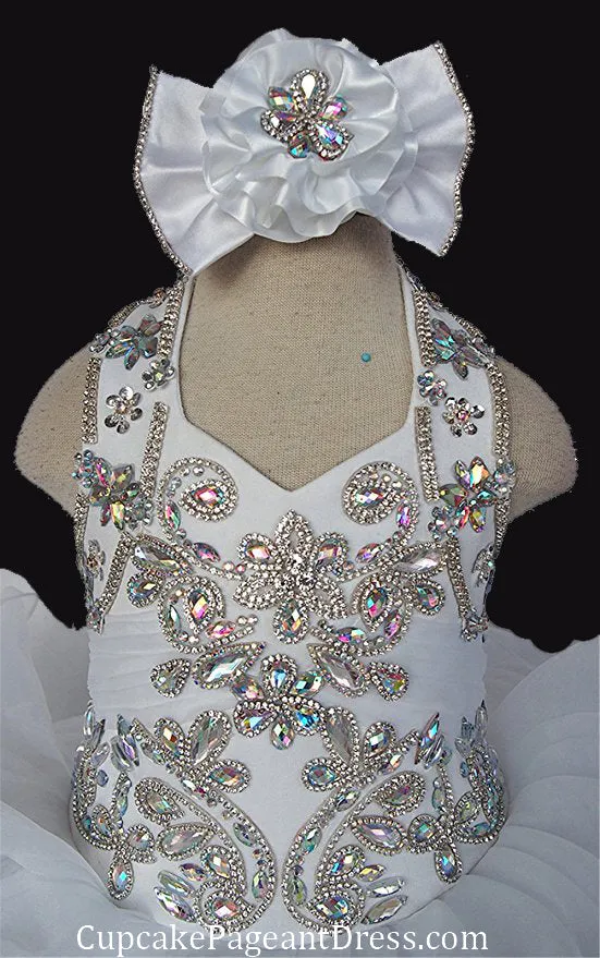 Glitz Beaded Bodice Little Girl/Infant/Baby Girl White Pageant Dress