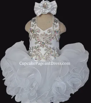 Glitz Beaded Bodice Little Girl/Infant/Baby Girl White Pageant Dress