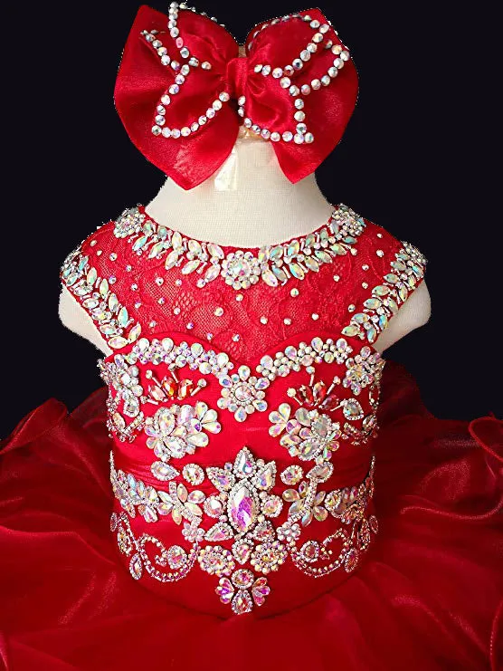 Glitz Beaded Bodice Little Miss/Baby Girl Stunning Pageant Dress With Hair Bow