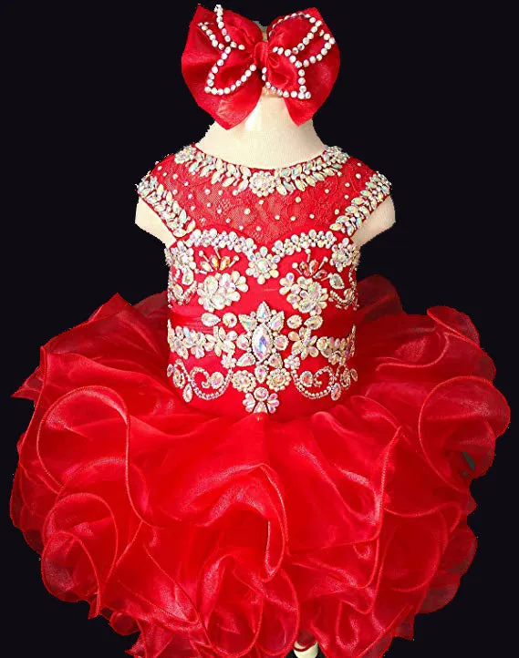 Glitz Beaded Bodice Little Miss/Baby Girl Stunning Pageant Dress With Hair Bow