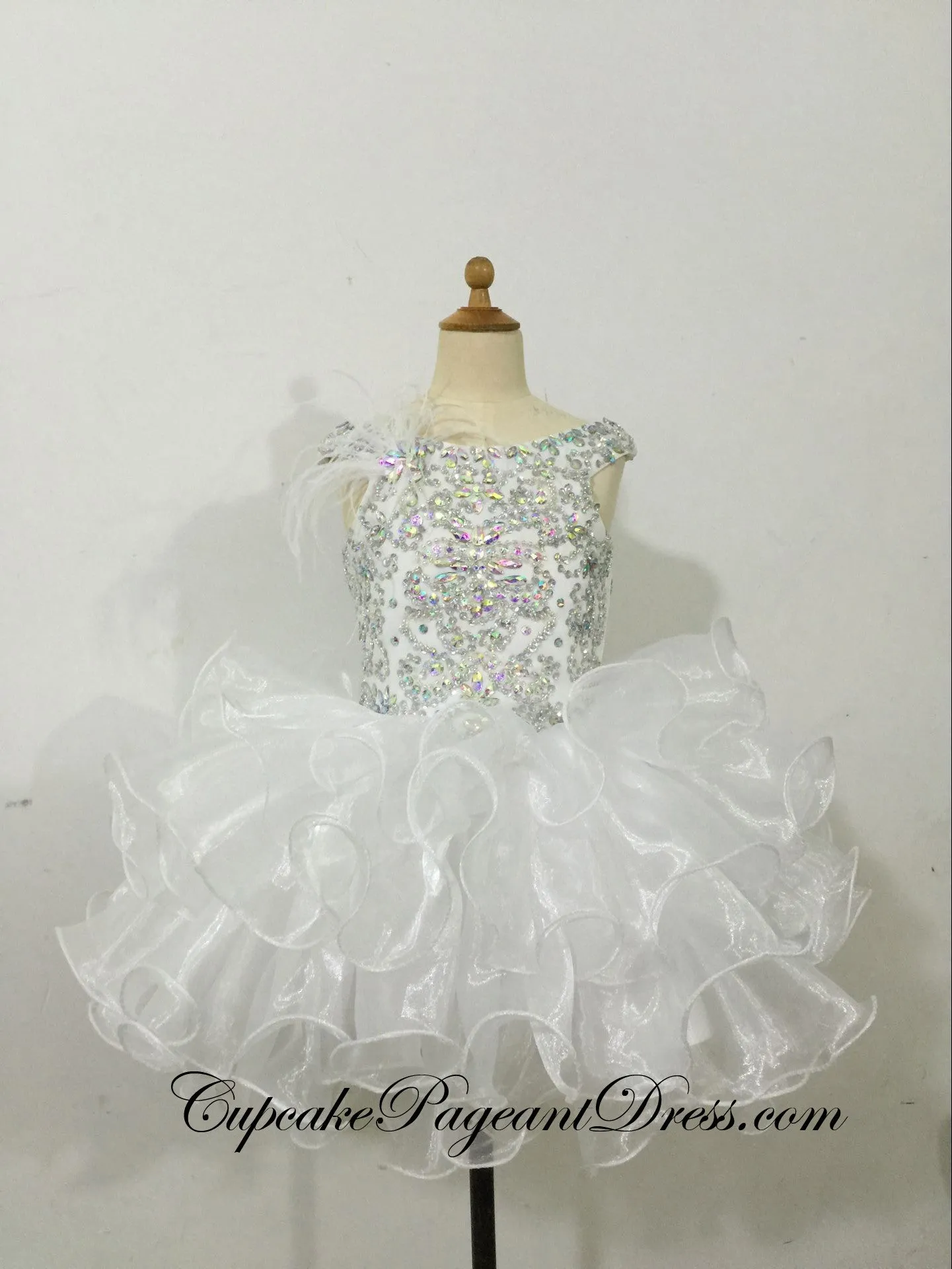 Glitz Feather AB Beaded Bodice Little Girls Cupcake Pageant Dress