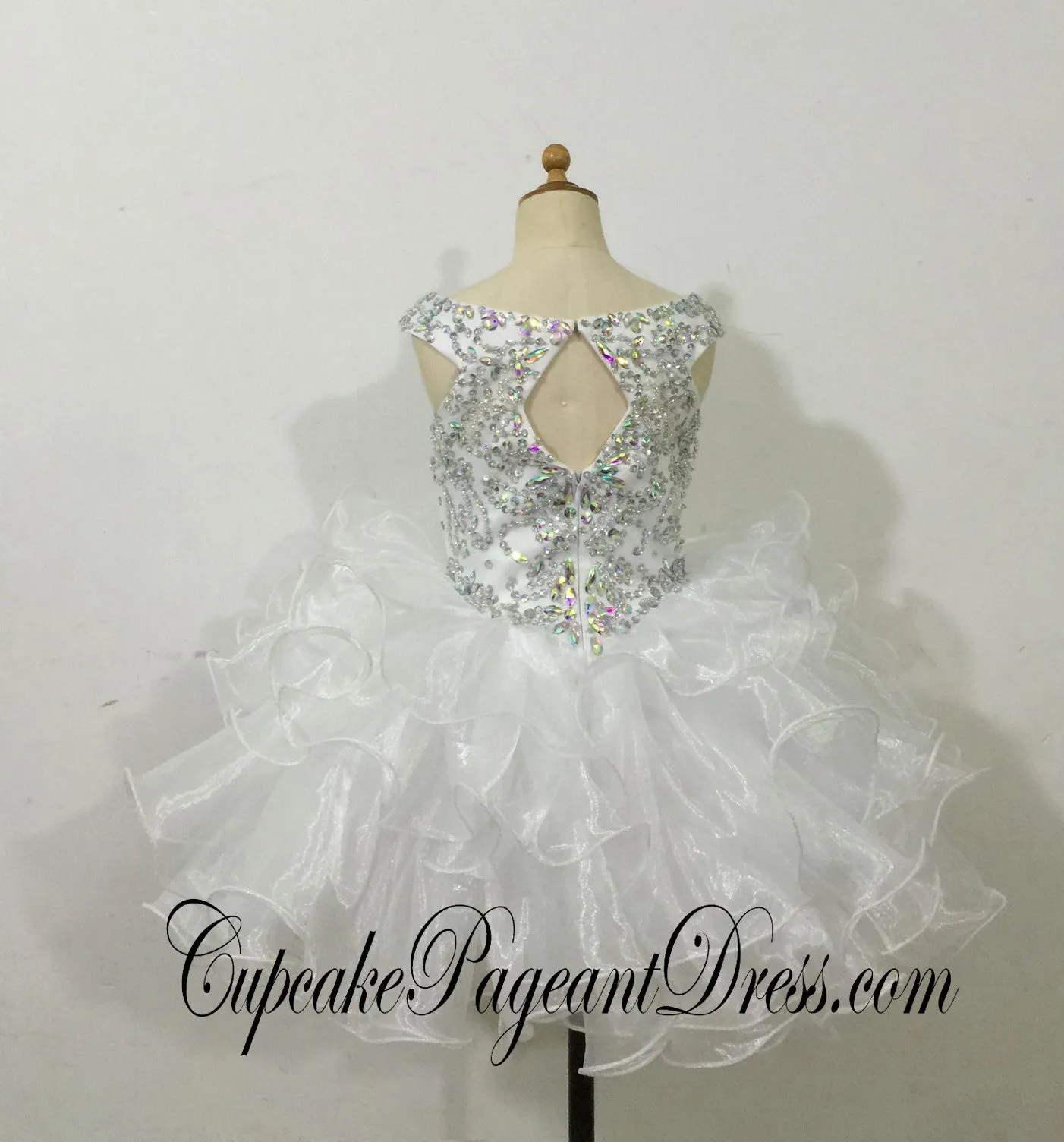 Glitz Feather AB Beaded Bodice Little Girls Cupcake Pageant Dress