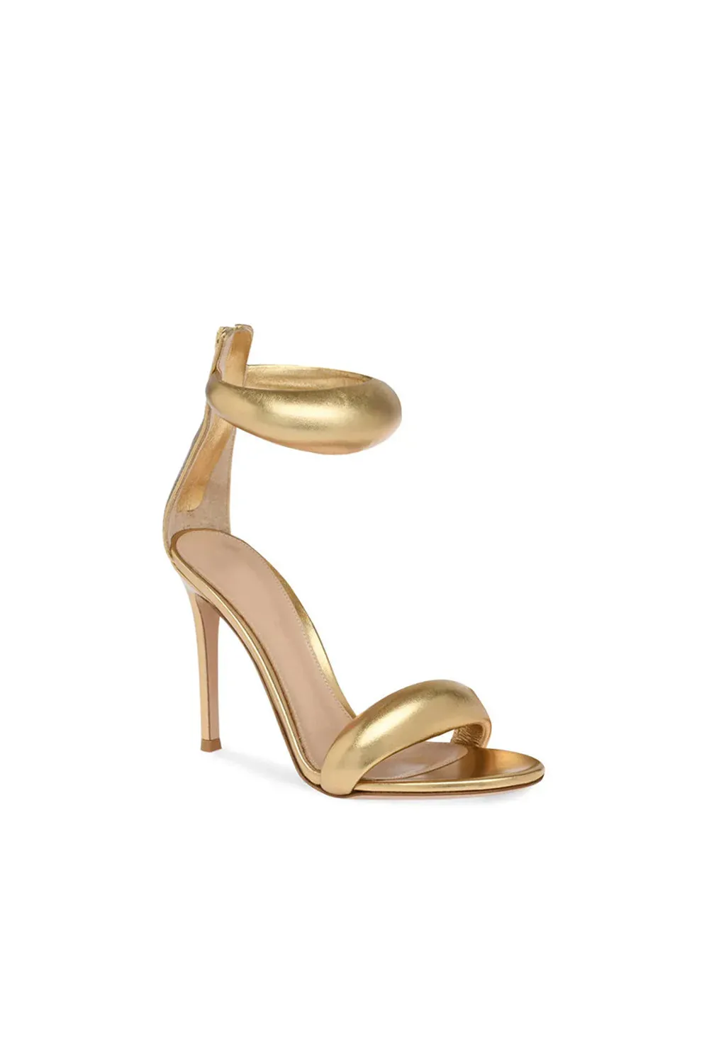 Gold Ankle Strap Leather Stiletto High Heel Sandals