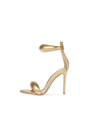 Gold Ankle Strap Leather Stiletto High Heel Sandals