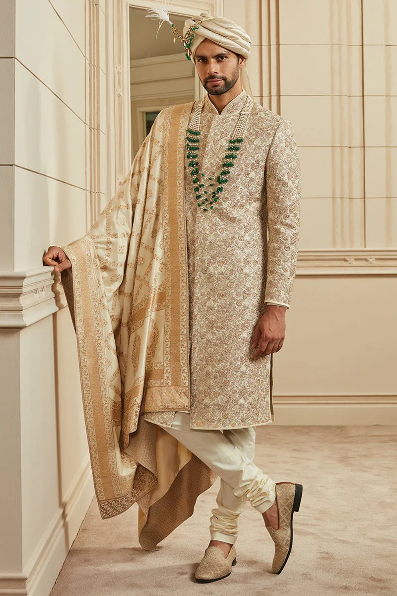 Gold Brocade Embroidered Sherwani