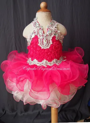 Halter Beaded Bodice Lace Newborn/Toddler/Kid Girls' Pageant Dress