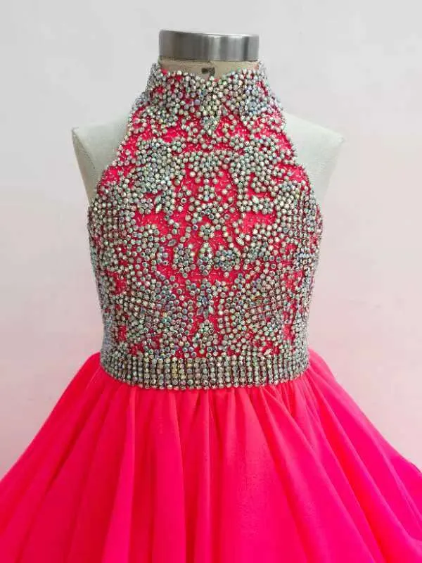 Halter Beaded Bodice Little Girl Fuchsia Vogue Gorgeous Long Pageant Dress