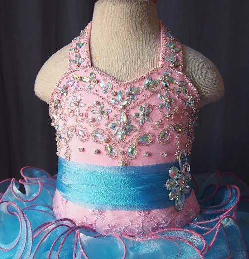 Halter Beaded Bodice Little Girl/Infant/Baby/Child Glitz Cupcake Pageant Dress