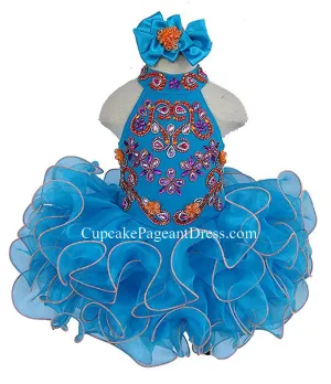 Halter Beaded Bodice Little Girls/Toddler/Kids/Baby Girls Cupcake Pageant Dress