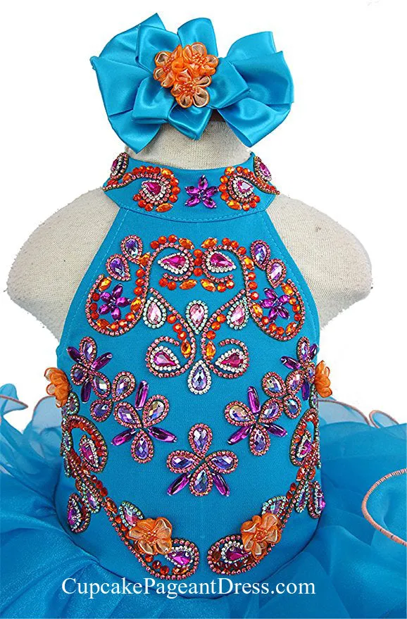 Halter Beaded Bodice Little Girls/Toddler/Kids/Baby Girls Cupcake Pageant Dress