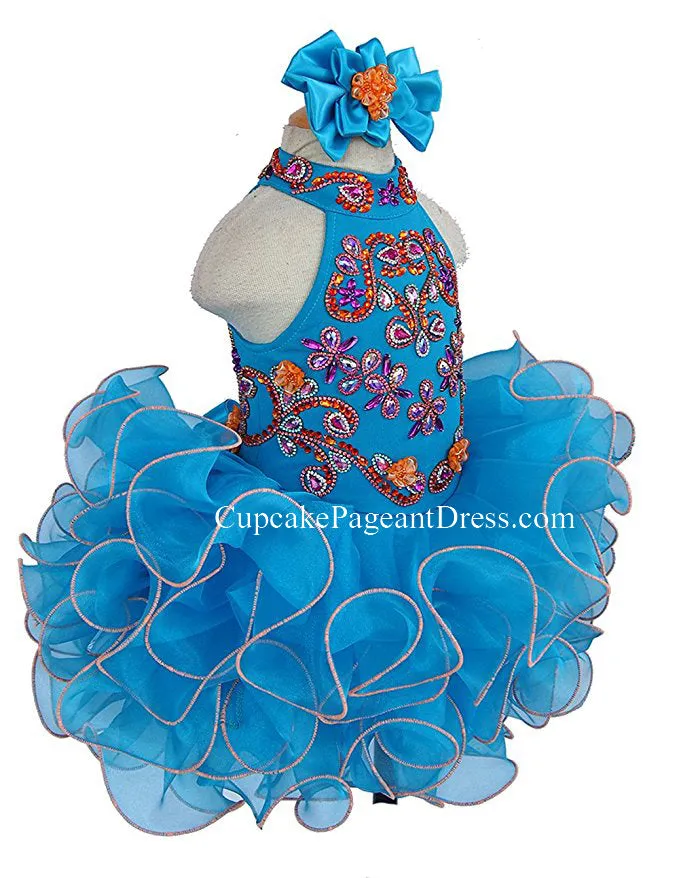 Halter Beaded Bodice Little Girls/Toddler/Kids/Baby Girls Cupcake Pageant Dress