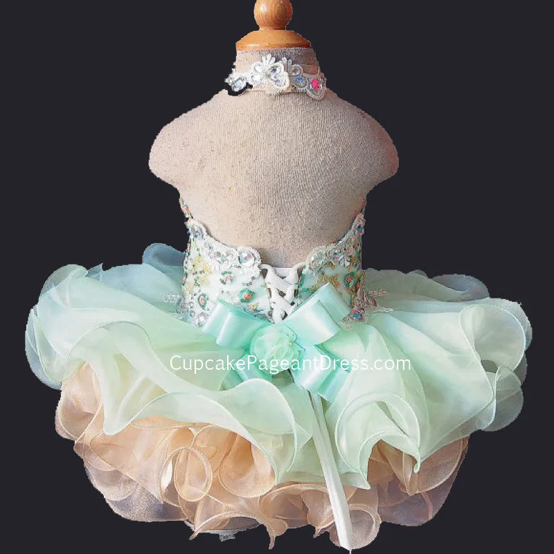 Halter Beaded Lace Little Princess/baby Girl/Baby Miss Cupcake Pageant Dress