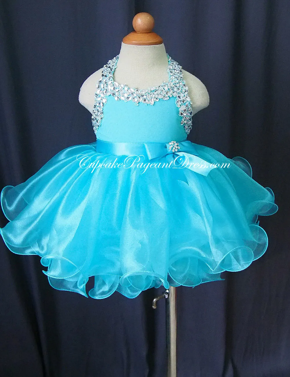 Halter Glass Beaded Bodice Infant/toddler/baby/children/kids glitz Girl's Pageant Dress