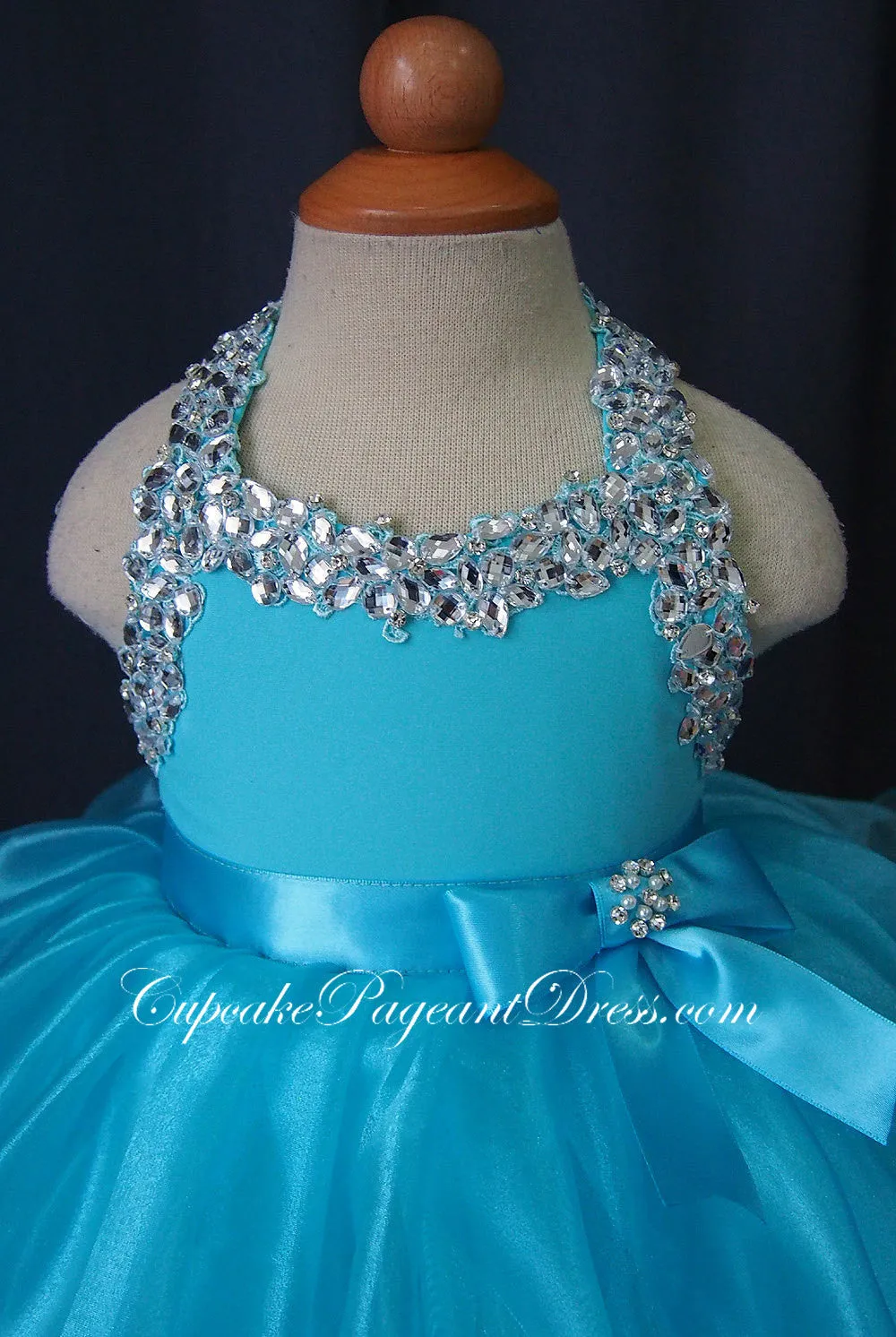 Halter Glass Beaded Bodice Infant/toddler/baby/children/kids glitz Girl's Pageant Dress