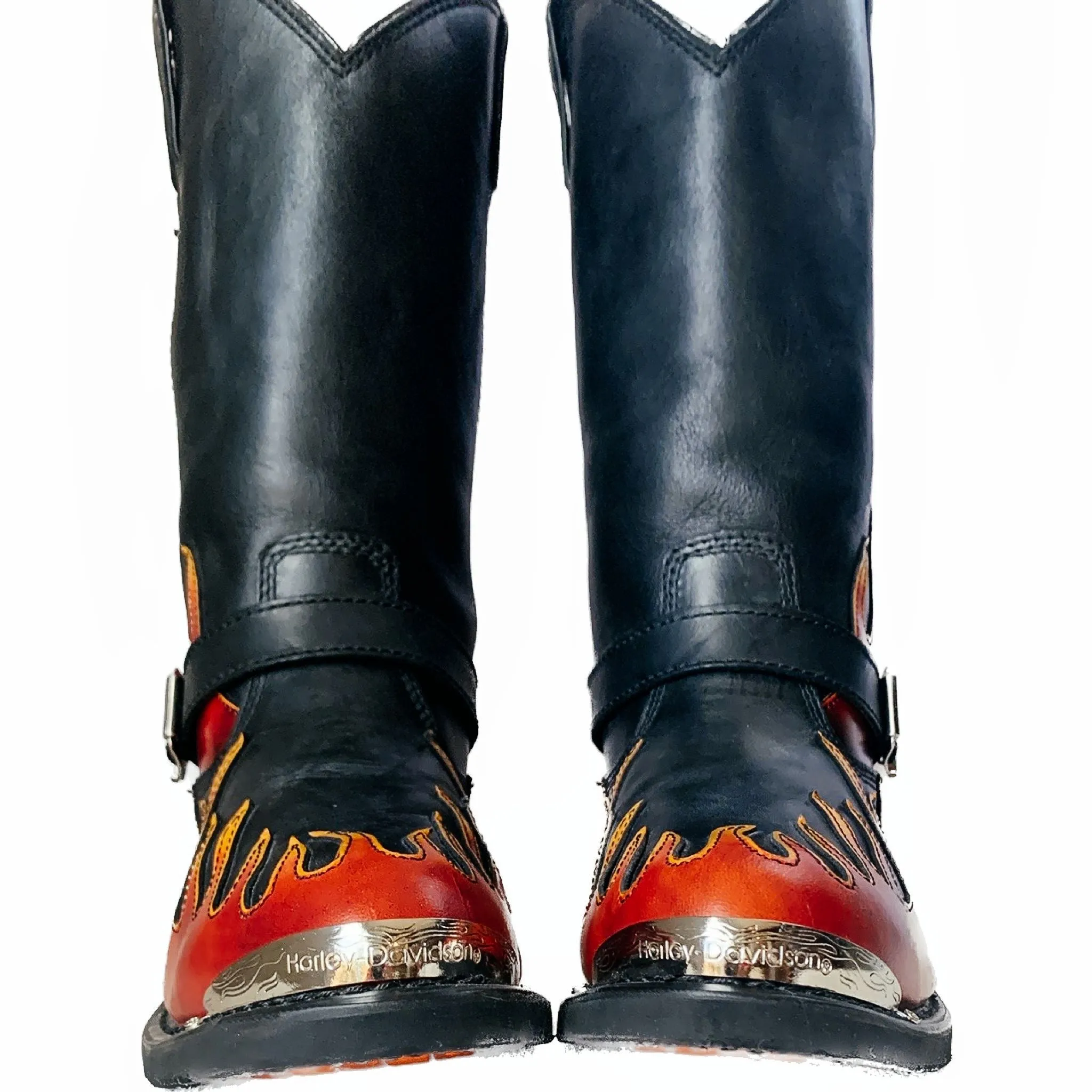 HARLEY-DAVIDSON Harness Flame Overlay Tall Leather Biker Moto Motorcycle Boots