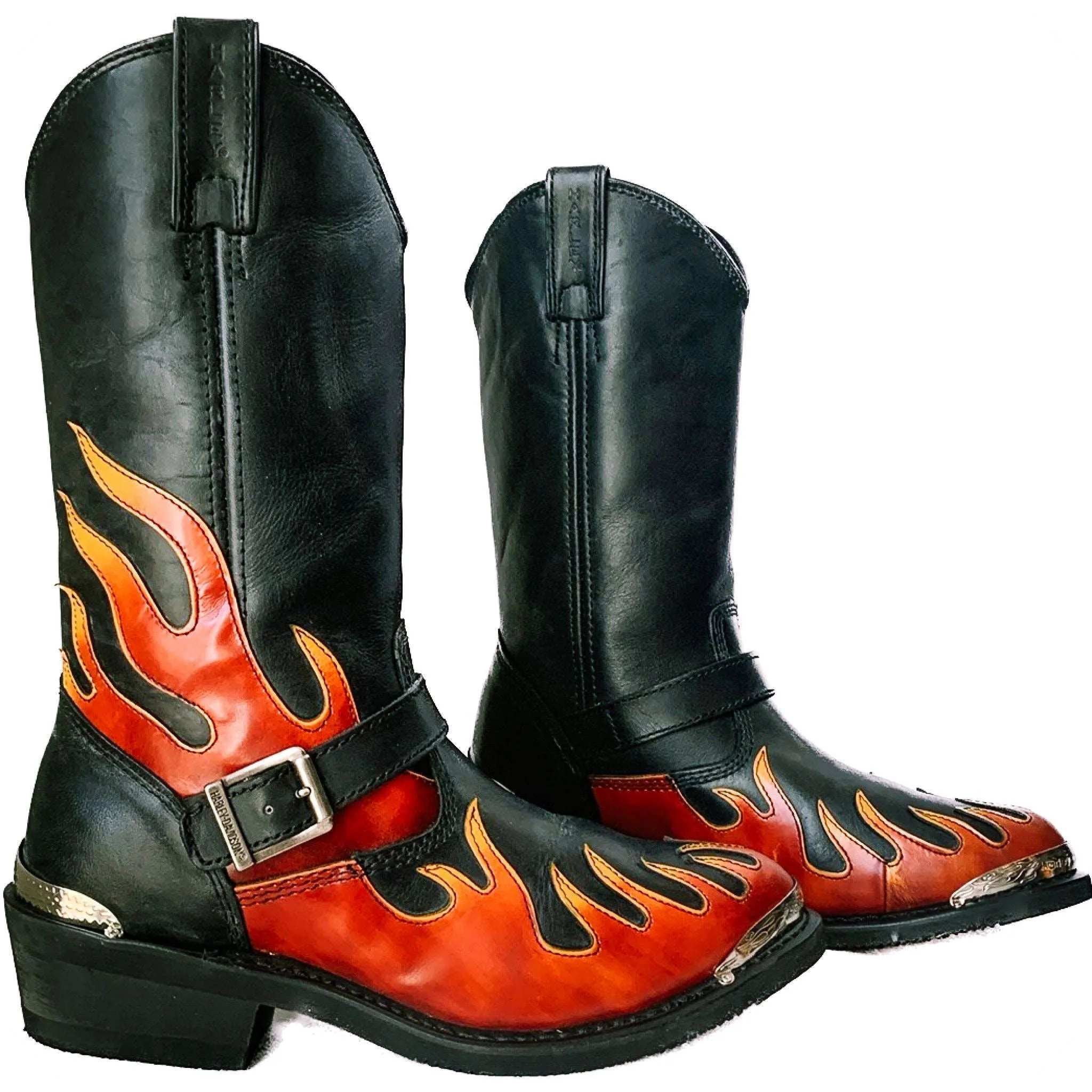 HARLEY-DAVIDSON Harness Flame Overlay Tall Leather Biker Moto Motorcycle Boots