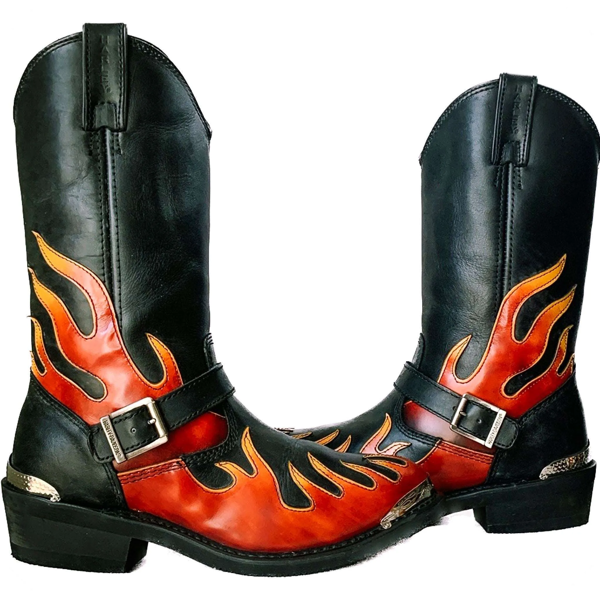 HARLEY-DAVIDSON Harness Flame Overlay Tall Leather Biker Moto Motorcycle Boots