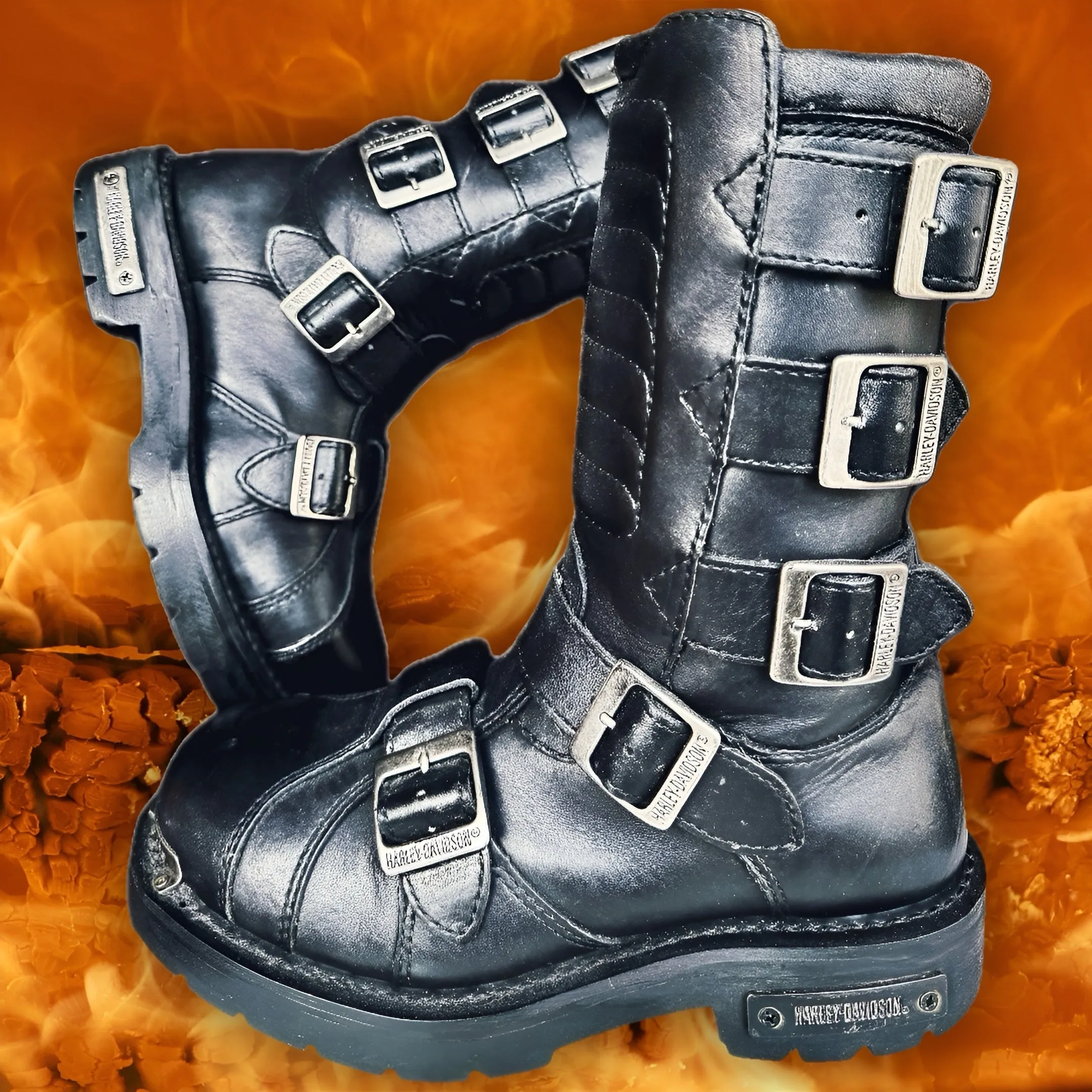 HARLEY-DAVIDSON Vintage Terminator Buckle Black Biker Motorcycle Boots