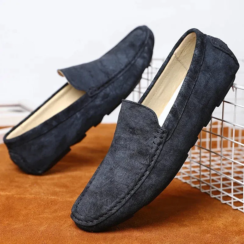 Hnzxzm Fashion Men Suede Leather Moccasins Light Men England Wedding Shoes Grey Youth Driving Shoes Casual Loafers