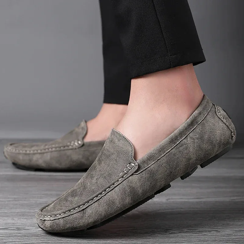 Hnzxzm Fashion Men Suede Leather Moccasins Light Men England Wedding Shoes Grey Youth Driving Shoes Casual Loafers