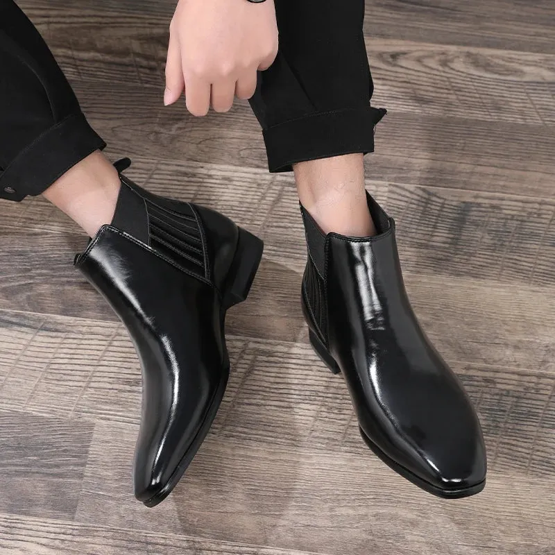 Hnzxzm Men's Classic Retro Chelsea Boots Men Fashion British Style Short Ankle Boot Mens Casual High-Top Leather Shoes Flats