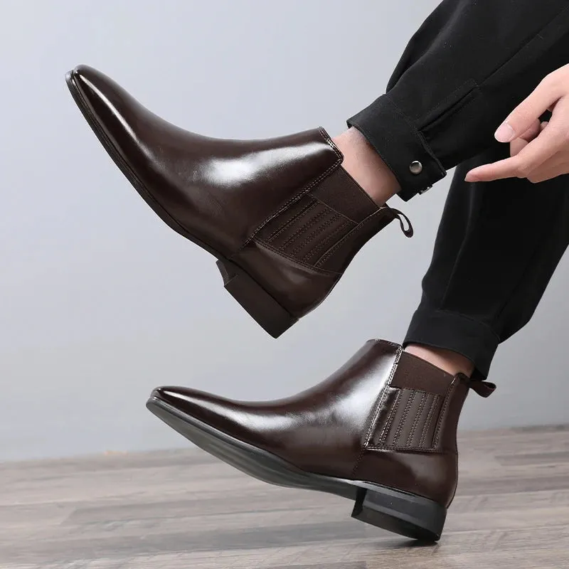 Hnzxzm Men's Classic Retro Chelsea Boots Men Fashion British Style Short Ankle Boot Mens Casual High-Top Leather Shoes Flats